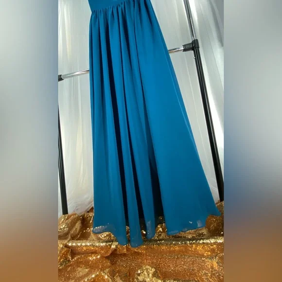 Elegant Side Split Teal Blue Bridesmaid Dresses One Shoulder wedding grad New